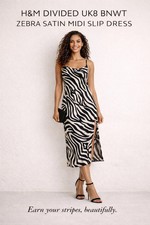 H&M Divided Zebra Animal Print Satin Slip Dress UK8 BNWT Cross Back Slit Summer
