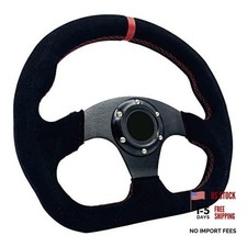 13"/325mm D-Shaped Racing Steering Wheel Suede Leather Stripe Race Style Red