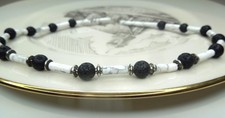 Howlite and Lava Rock Beaded Choker Necklace Stylish Handmade