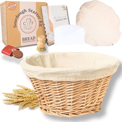Wicker Banneton Bread Proofing Basket   9  round Sourdough Starter Kit with Line
