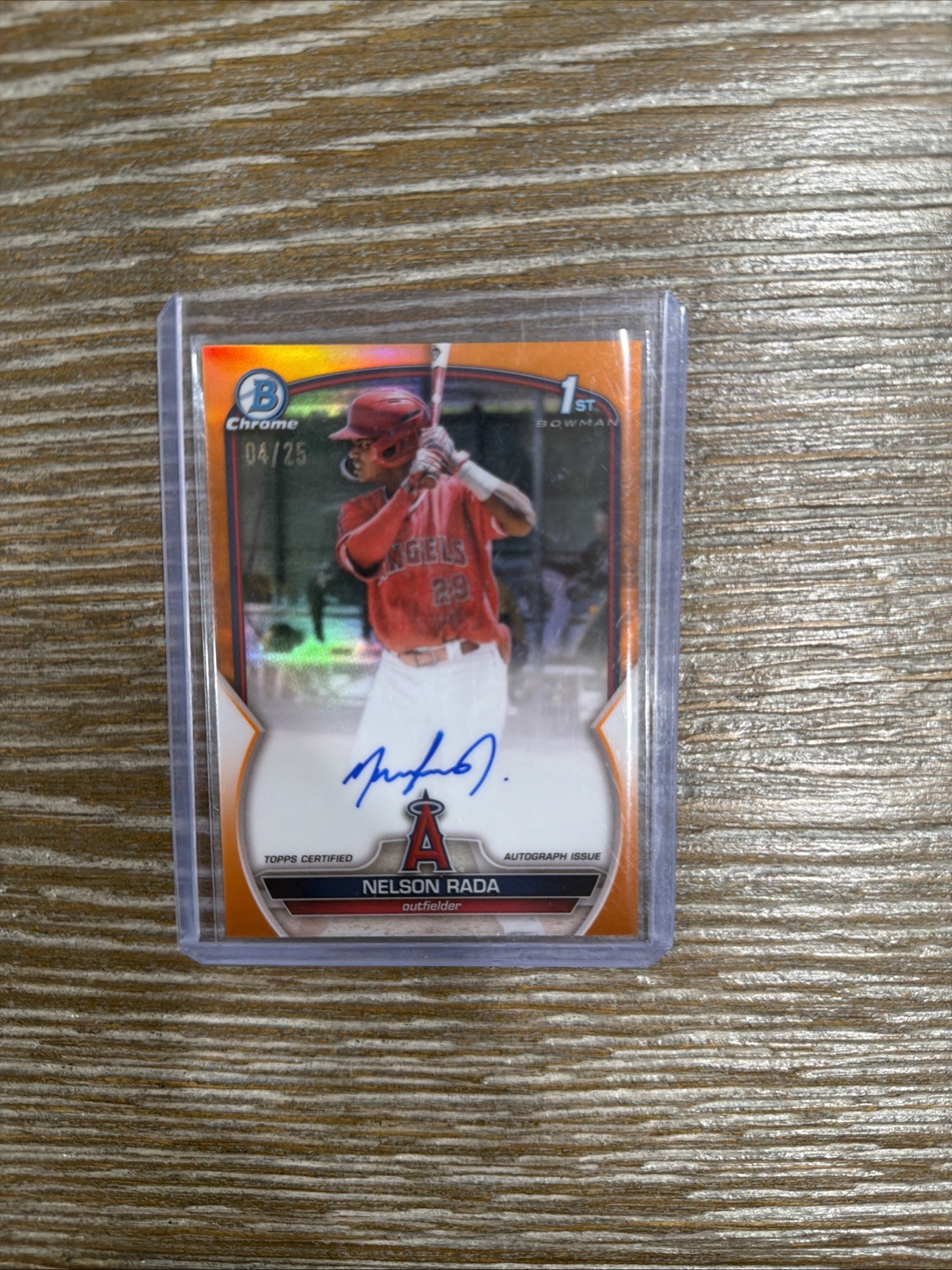 2023 Bowman -Chrome Prospect Autograph Orange Refrac #CPA-NR Nelson Rada /25