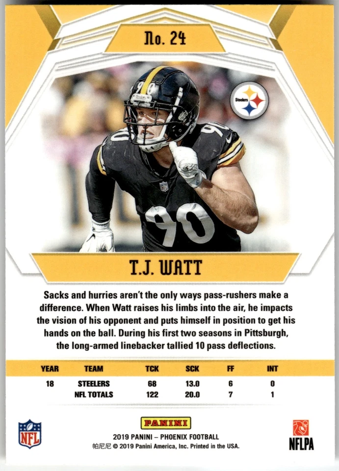 2019 Panini Phoenix #24 T.J. Watt - Image 2 of 2