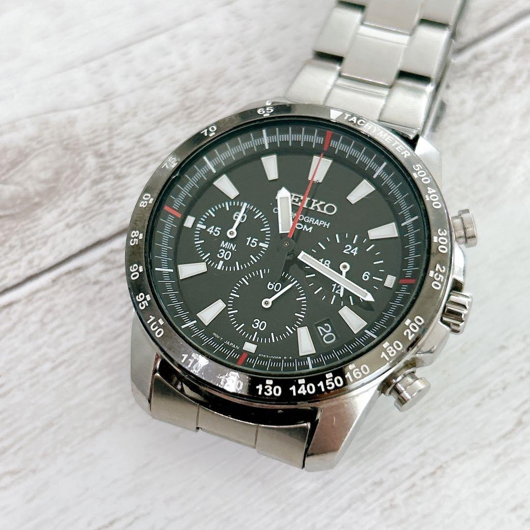 SEIKO クロノグラフ 腕時計 ステンレス 6T63-00D0 Seiko Chronograph 6T63-00D0 Black Dial Silver Quartz Watch