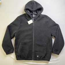 Dickies Skateboarding Jacket Mens Medium Black Sherpa Fleece Hooded Full Zip NWT