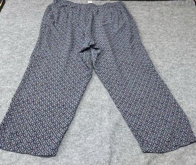 Sag Harbor XL Navy Blue Floral Boho Pants Casual 100% Rayon Elastic Waist