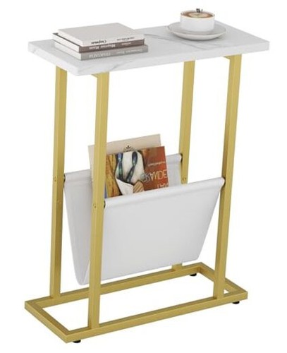 Narrow Side Table for Small Spaces, Small End Table with Magazine Holder,