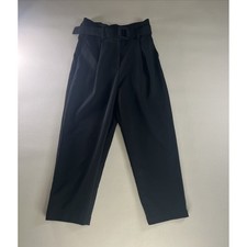 Black High Waisted Belted Straight Leg Pants Women Small Business