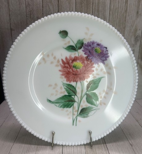 Vintage Westmoreland Milchglas bemalt Blumendekor Teller Perlenrand 10,5" Durchmesser - Bild 1 von 5