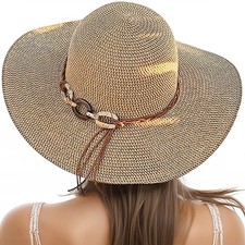 Beach Sun Straw Hats for Women, UPF 50 UV Sun Protection Wide Brim Summer St...