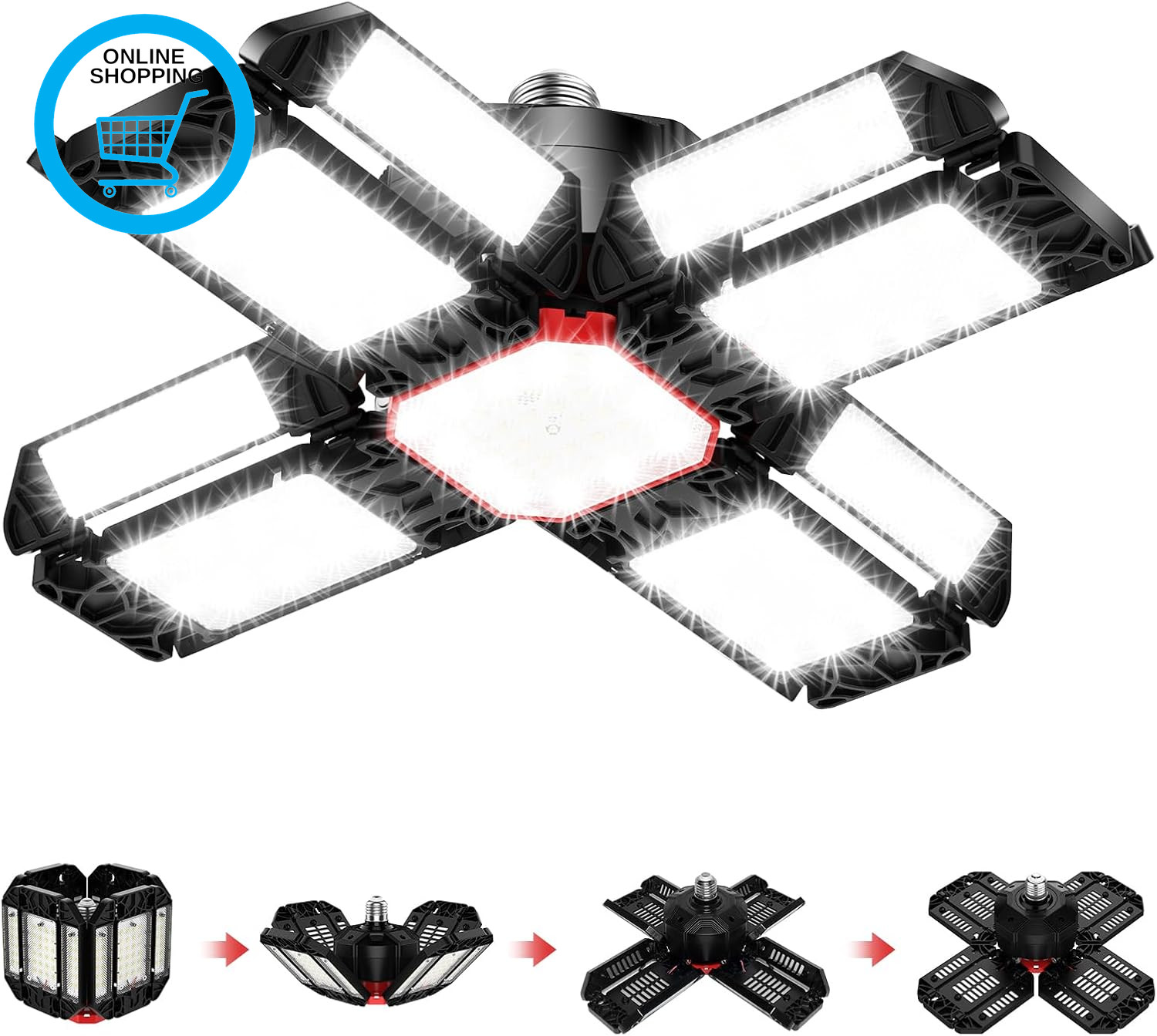200W LED Garage Light 1 Pack - 20000LM 6500K Deformable Ceiling Lighting Fixture