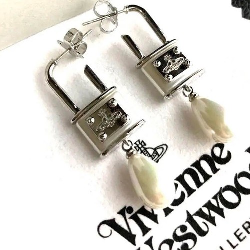 Vivienne Westwood Padlock Earrings Silver Pearl Jewelry with drawstring - Picture 16 of 24