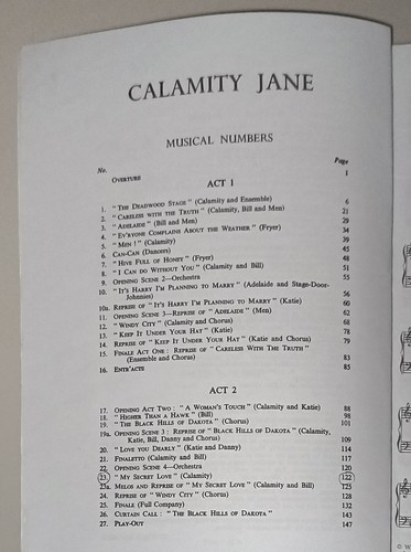 Calamity Jane Vocal Score Operetta in Two Acts Sammy Fain Amateur Operatic - Picture 2 of 5