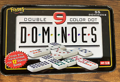 Jogo de Dominó Colorido com 55 Peças e Estojo de Metal Double 9 Color Dot –  Bilharmais®