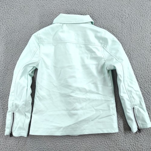Betsey Johnson Faux Leather Jacket Girls 12 Mint Green Full Zip Biker Style - Picture 2 of 23