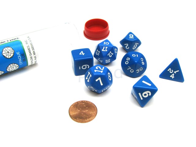 Polyhedral 7-Die Opaque Dice Set Blue with White