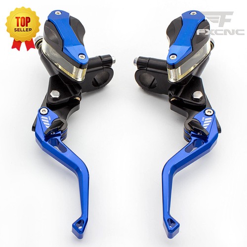 CNC 7/8" Blue Motorcycle Hydraulic Brake Clutch Master Cylinder Levers Reservoir - Picture 1 of 13