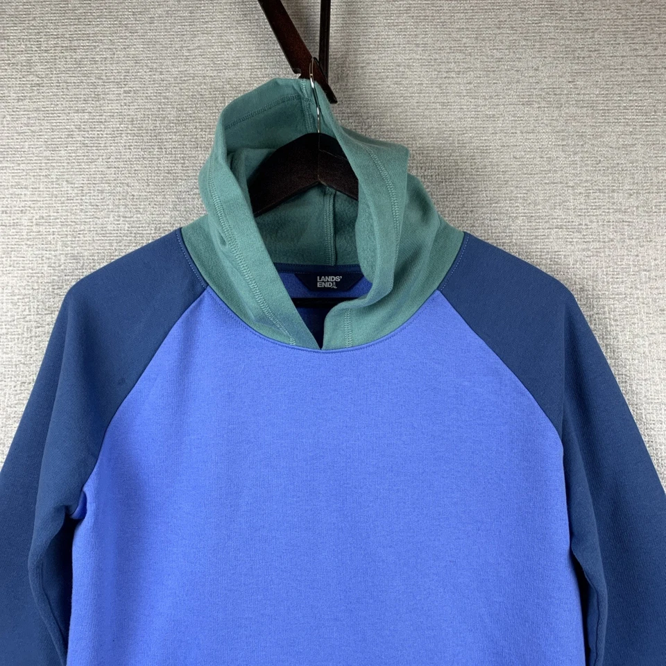 LANDS' END Hoodie Unisex Youth Sz Extra Large 14-16 Blue Green Color Block Retro - Image 2 of 4