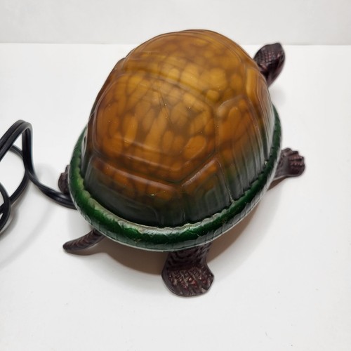 Turtle Tortoise Accent Night Light Lamp Cast Base Amber Green Mottled Glass Shel - Picture 3 of 13