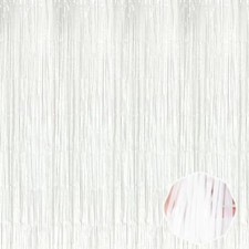 3 Pack Macaron White Foil Fringe Curtain Backdrop 3.28Ft x6.6Ft Metallic Tins...