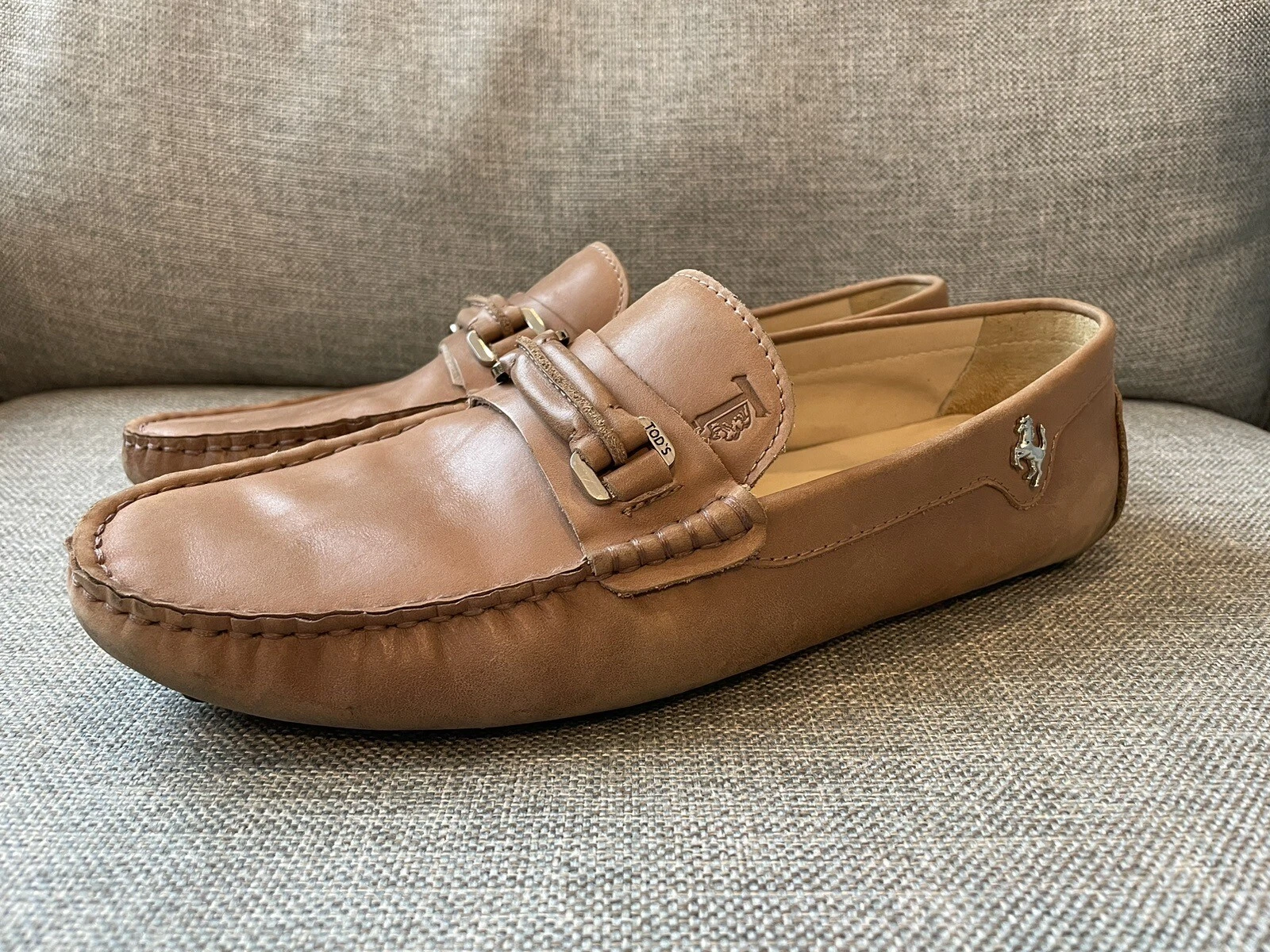 TOD’S Scarpe mocassini da guida Tod's X Ferrari da uomo in pelle beige marrone US 11 UK 9 5 EU 44