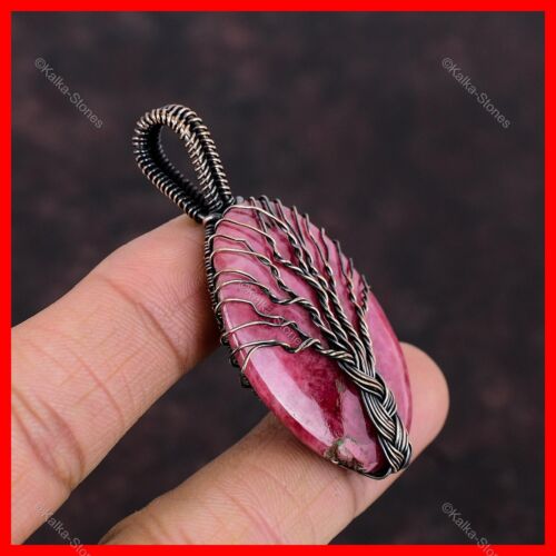 Natural Rhodonite Wedding Tree Of Life And Wire Wrapped Pendant Jewelry Copper - Picture 4 of 6