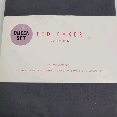 Ted Baker London Queen Sheet Set Black Iron Grey 100% Cotton Sateen 400 Thread - Picture 3 of 16