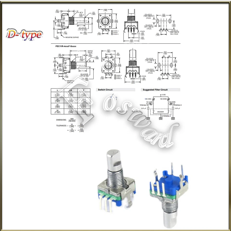 EC11 Drehgeber mit Druck-Taster Dreh-Kodierer Drehencoder 15/20mm Rotary Encoder - Bild 2 von 3