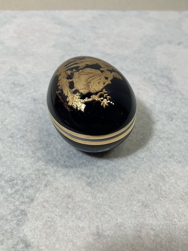 Limoges Castel Egg Shaped Trinket Box - Gold  & Blue Design - Porcelain - Bild 8 von 9