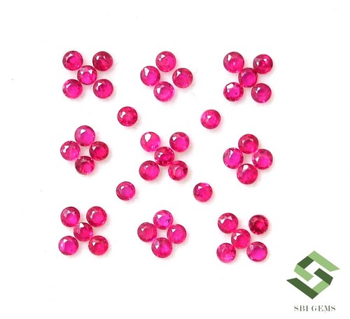 Lote de 45 piedras preciosas sueltas calibradas de 2 mm de rubí natural corte redondo 2,16 CTS - Imagen 2 de 7