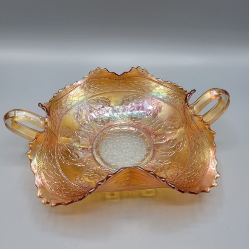 Vintage Fenton Marigold Carnival Iridescent Glass Handled Candy Dish Cherries - Picture 6 of 14