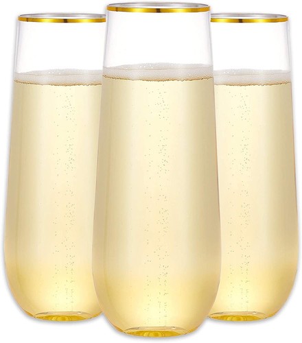 Unbreakable Bundle, Plastic Champagne and Party Wine Glass, Gold Rimmed, Disposa - Picture 3 of 14