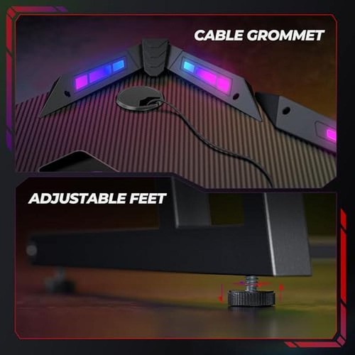 Gaming Desk LED Lights Z Shaped Ergonomic Carbon Fiber Surface Cable Management - Picture 6 of 6