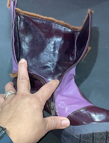 VIC MATIE RARE Women’s Two Tone Purple Leather Color Block Boot Faux Fur EU Sz39 - Picture 11 of 18