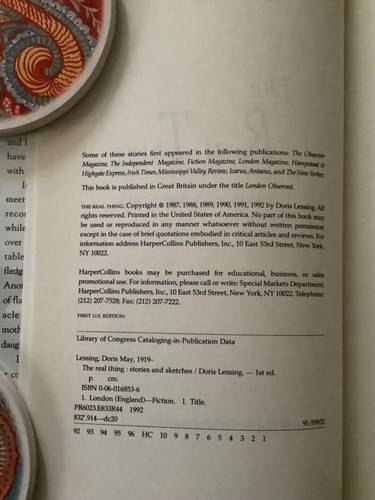 The Real Thing : Stories and Sketches by Doris Lessing  Signed First Edition - Picture 3 of 9