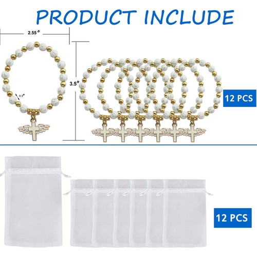 First Communion (12 PCS) Angel Wing Cross Bracelet Christening Baptism JA227Wht - Picture 2 of 8