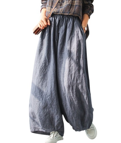 Taille Casual Dames Pjb pocket Crotch Linnen Broeken Elastische Wide Leg Low Loose zdr6xd