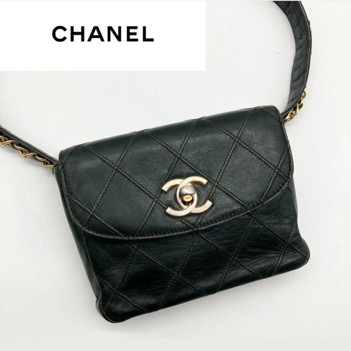 CHANEL Waist Bag Pouch CoCo Mark Matelasse Bicolore Lamb Skin Leather Vintage eBay