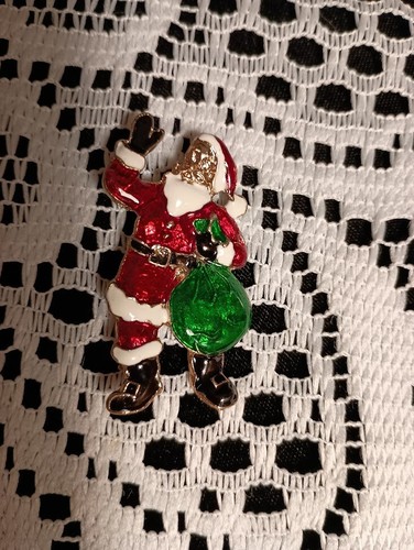 Set/3 Vintage Christmas Brooch Pins-Santa, Candy Cane&Ornament w/Bear & Presents - Picture 5 of 8