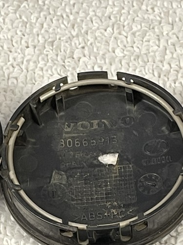 Set (4)* OEM Volvo Black Center Caps With Chrome Letter 30666913 64mm 2-1/2" - Picture 7 of 8