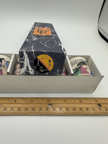5 Vintage Authentic Japanese Saki Cups Porcelain Geisha Girls with Original Box - Picture 4 of 10