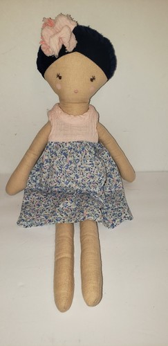 ALBETTA RAG BABY DOLL BLUE YARN BRAID FLOWER DRESS PINK UK OXFORDSHIRE  - Picture 1 of 10