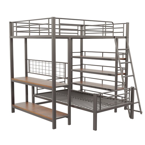 Metallrahmen Etagenbett Hochbett 140x200, Multifunktionsbett Mit Stauraumfächern - Bild 9 von 19