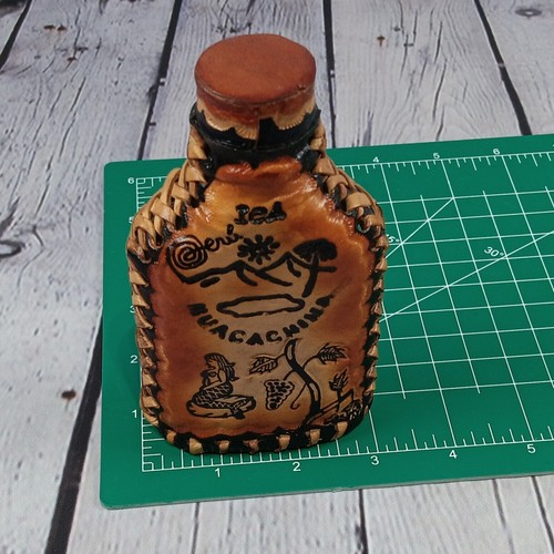 Peru Huacachina Lagoon Lake Faux Leather Wrapped Bottle Flask Glass Drinking - Picture 11 of 11