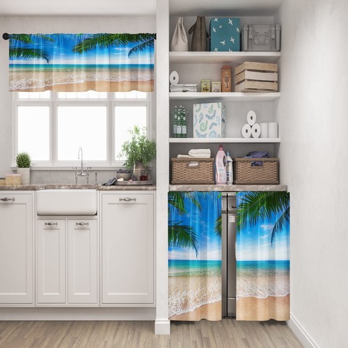 Beach Kitchen Curtains Tropical Palm Window Curtains And Valances Set 36 Inch - Picture 2 of 7