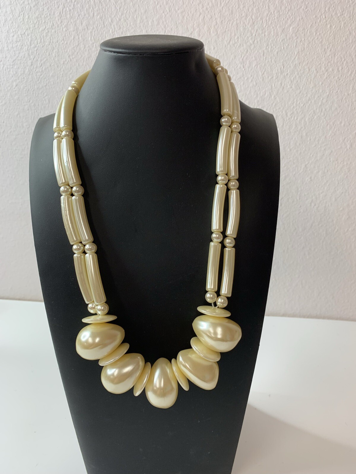 White Beaded Statement Large Necklace - image 1