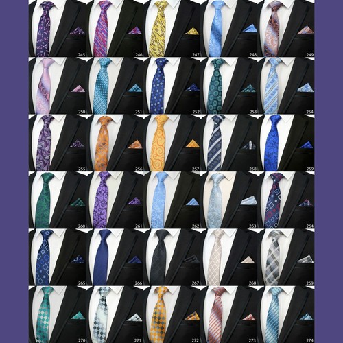 MEN'S PAISLEY FLORAL TIE & MATCHING POCKET SQUARE HANKY QUALITY PARTY EVENT SET - Picture 2 of 72