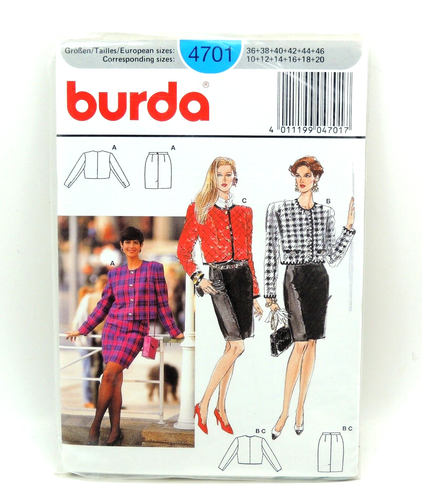 Vintage Burda Sewing Pattern Jacket Skirt 4701 Size 10-20 Sealed Uncut - Picture 1 of 2