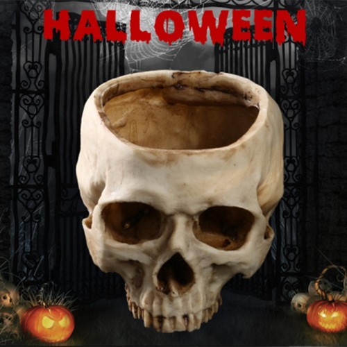 2022 Ceramic Open Skeleton Realistic Human Skull Bowl Halloween Party Décor New - Picture 1 of 14
