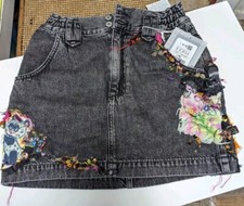 High Waist Denim Vintage Appliques Skirt Hippie Size M New
