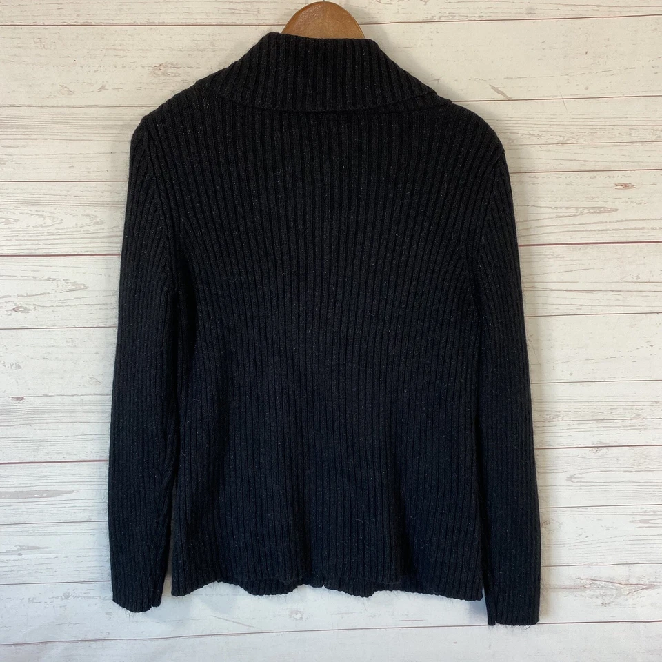 Hillary & Hanson Silk/Rabbit Hair Blend Ribbed Cardigan Sweater XL Black - Image 3 of 4